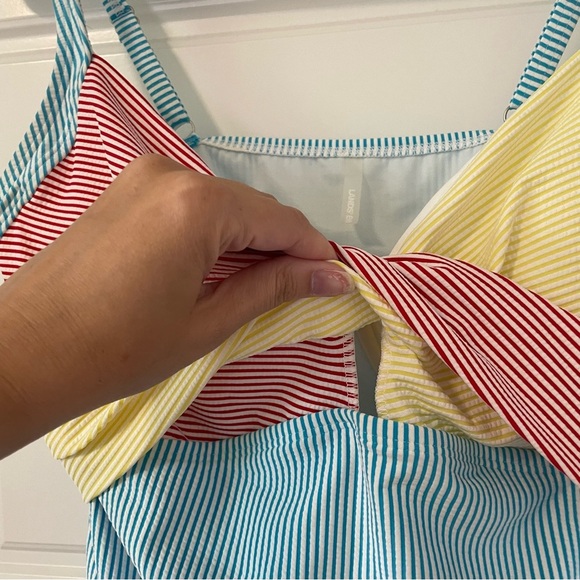Lands’ End Blue Yellow Red Stripe Tankini Bathing Suit Top Size 16 - Picture 3 of 9